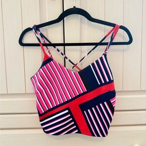 Express Red, Pink, and Navy Blue Striped Crop Top